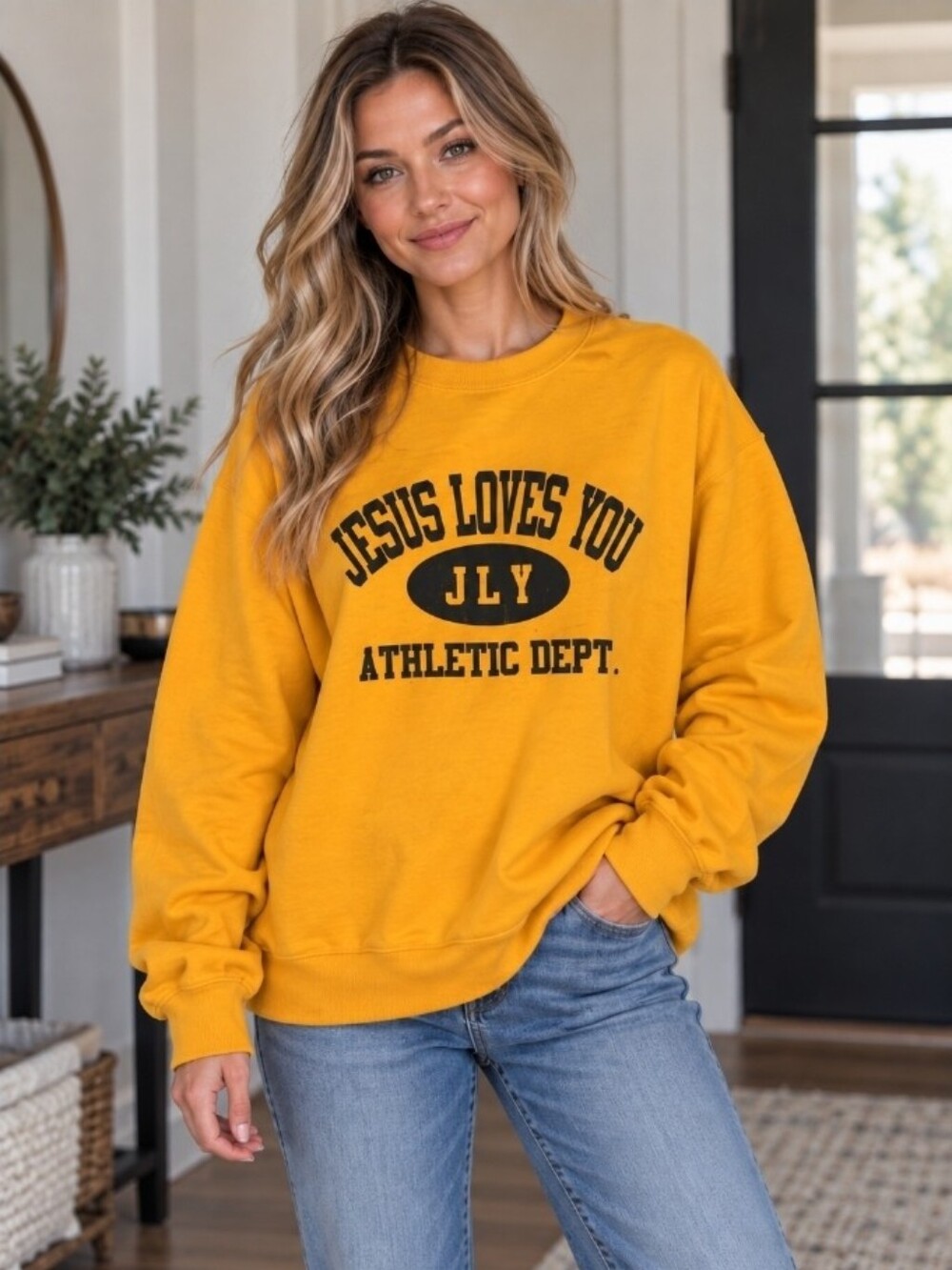 Yellow Jesus Loves You Sweatshirt Size medium